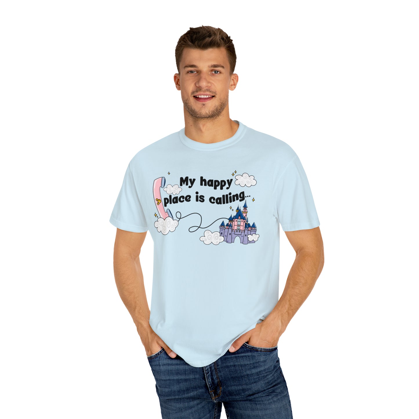 Adult Happy Place Calling, DL Tee - Comfort Colors