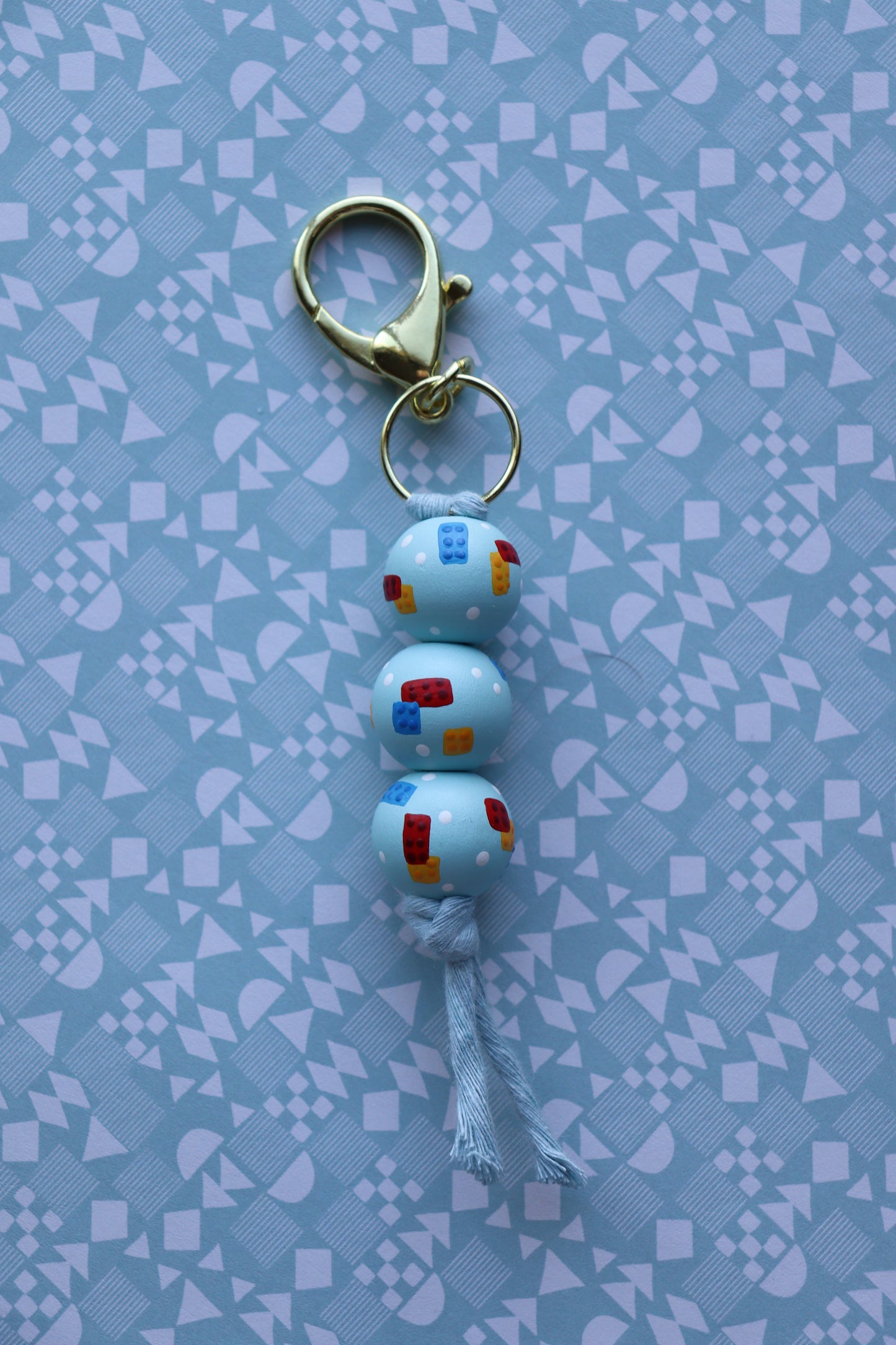 Pastel Cutie Bricks Blue Beaded Keychain