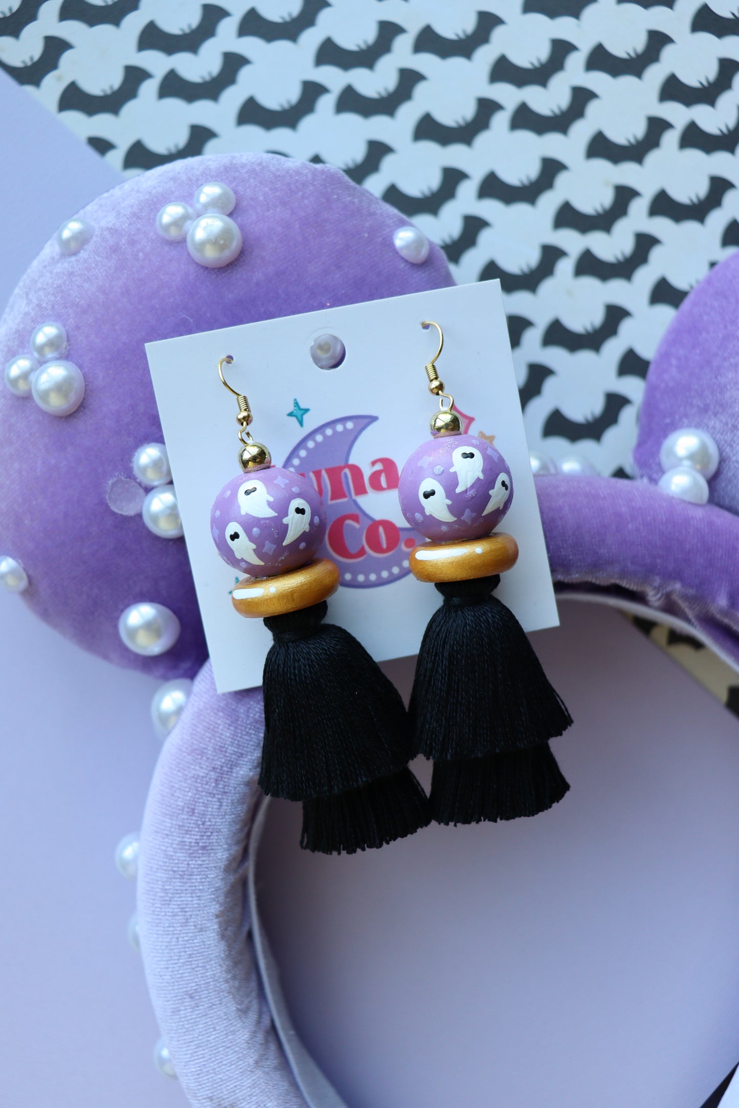 Purple Crystal Ball Tassel Earrings