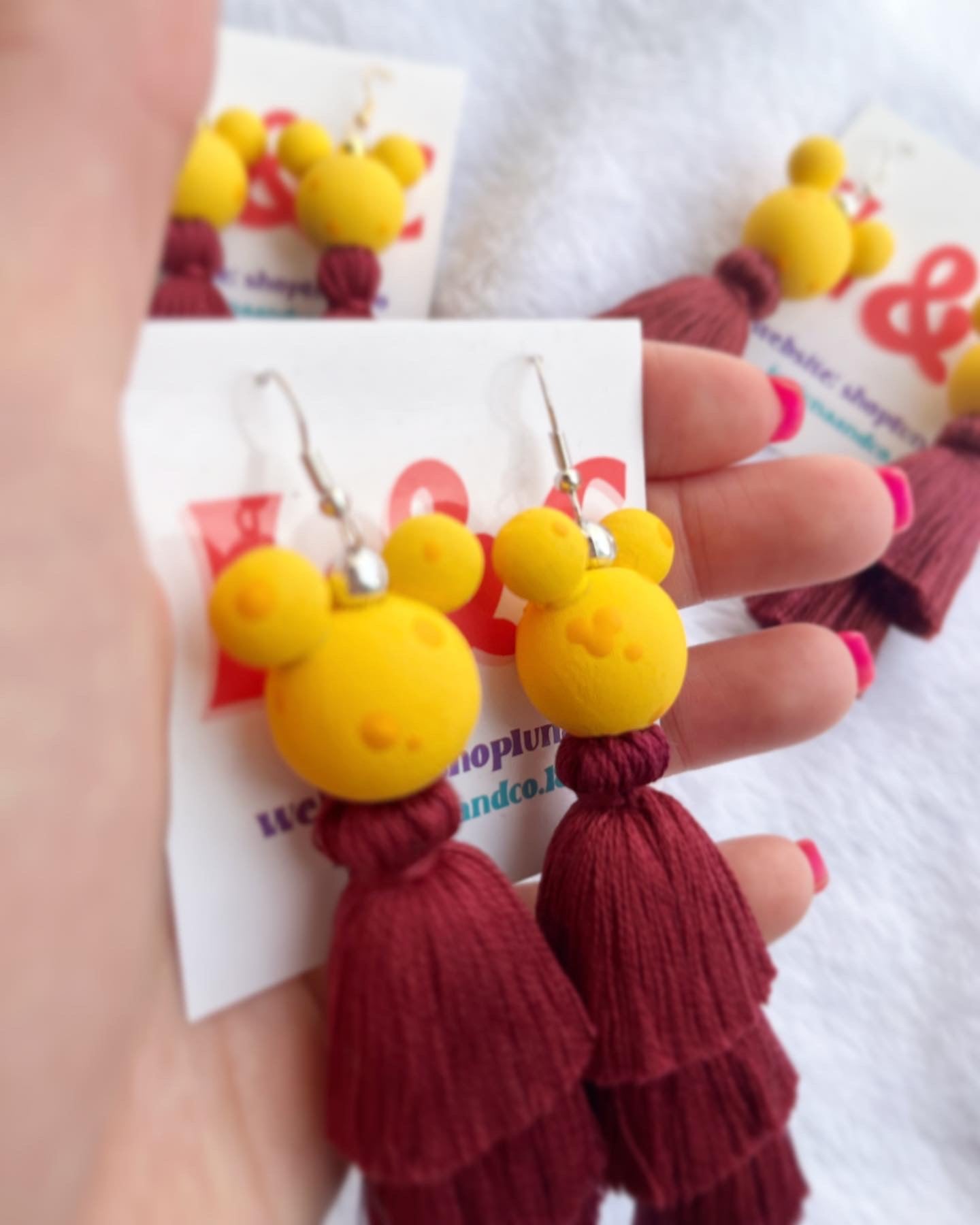 Cheese Painted Bead Tassel Earrings