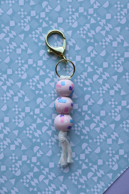 Pastel Cutie Bricks Pink Beaded Keychain