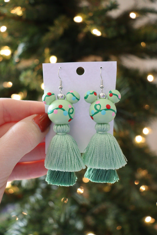 Christmas Lights - Green - Tassels