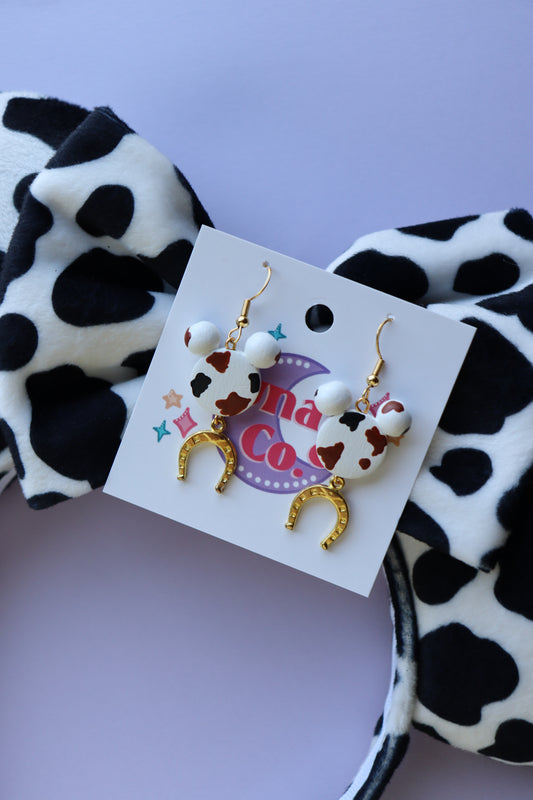 Black/Brown Cow Print Dangle Earrings