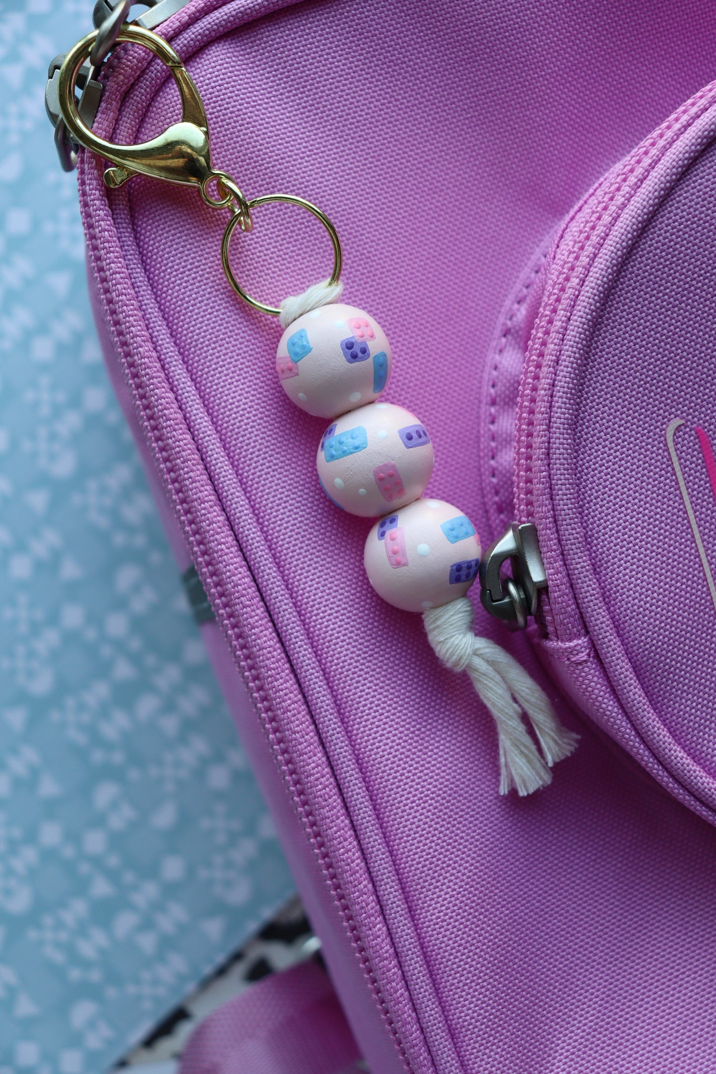 Pastel Cutie Bricks Pink Beaded Keychain