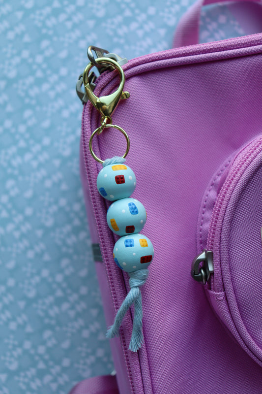 Pastel Cutie Bricks Blue Beaded Keychain