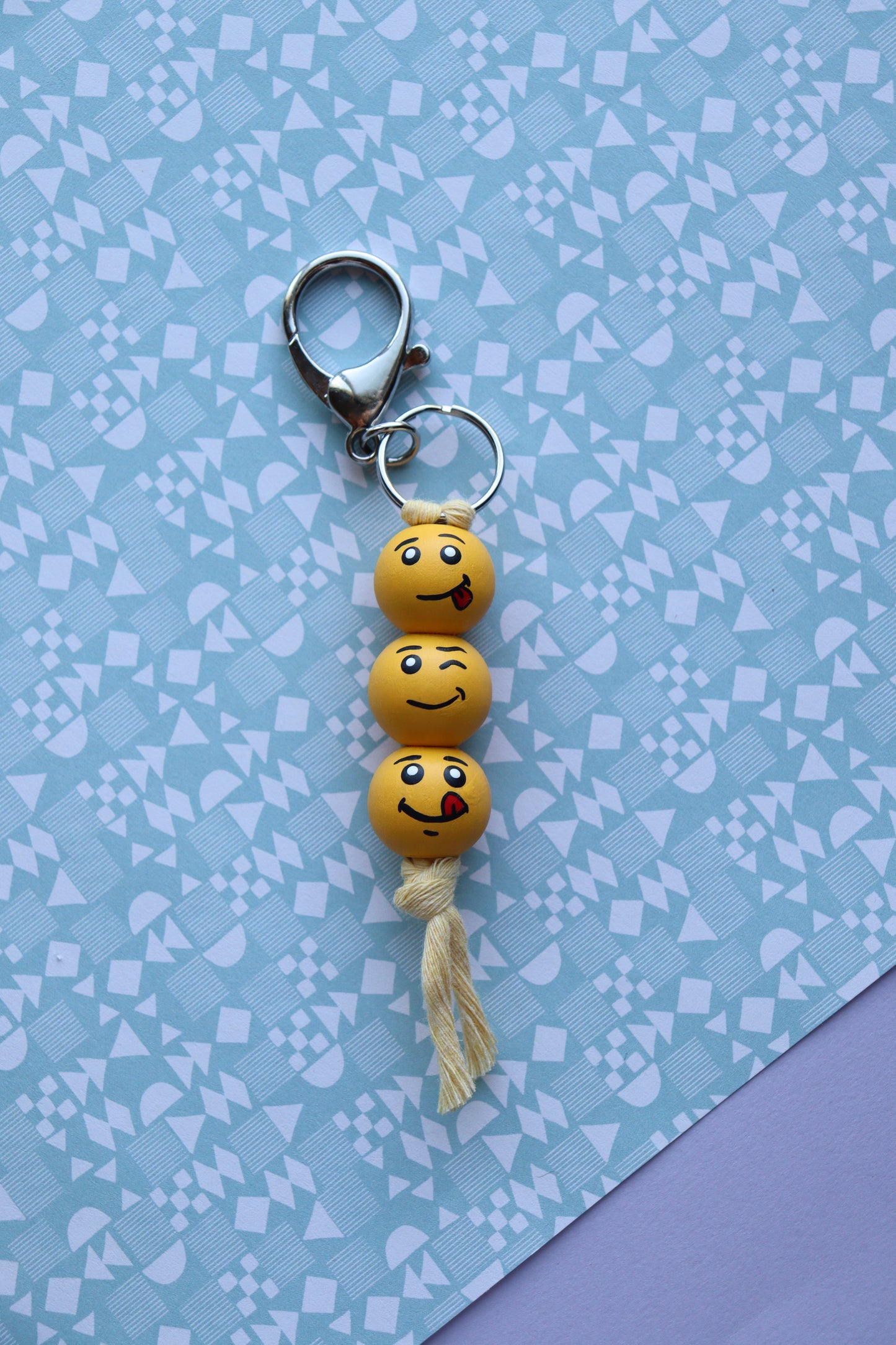 Silly Faces Beaded Keychain