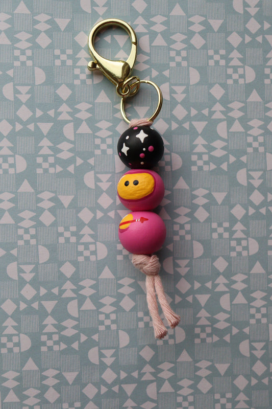 Pink Astronaut Beaded Keychain