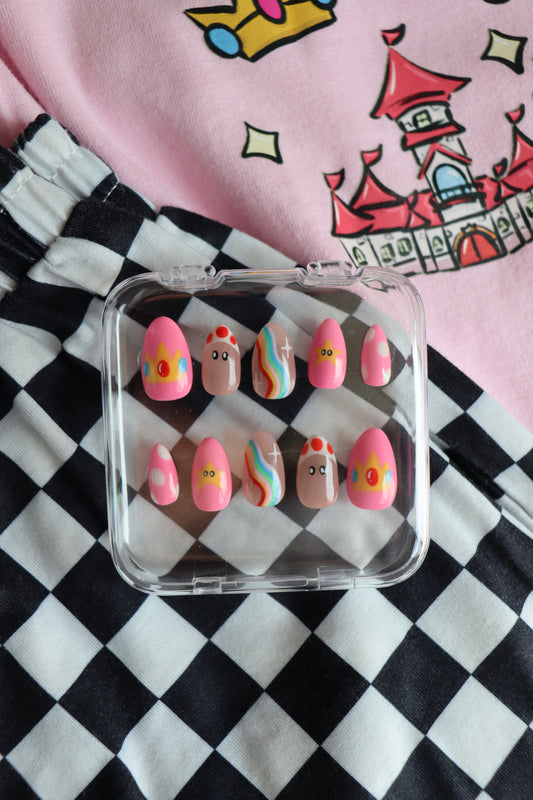 Peach’s Rainbow Road press on nails