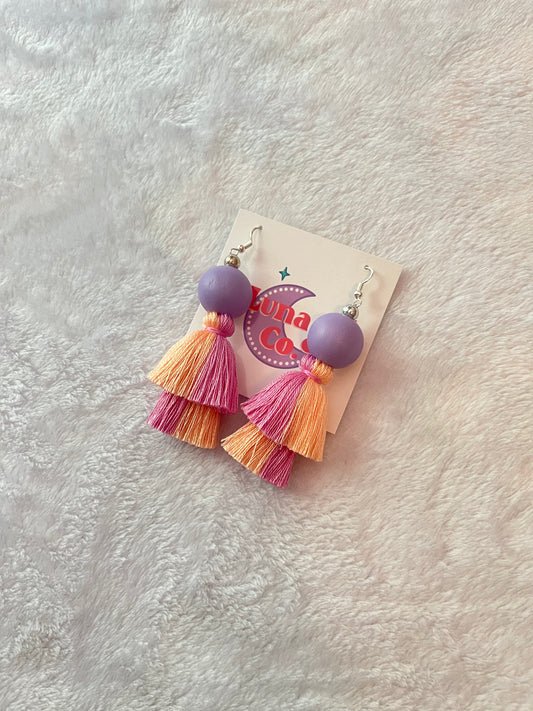 Purple Bead - Pink/Purple Checkered Tassels