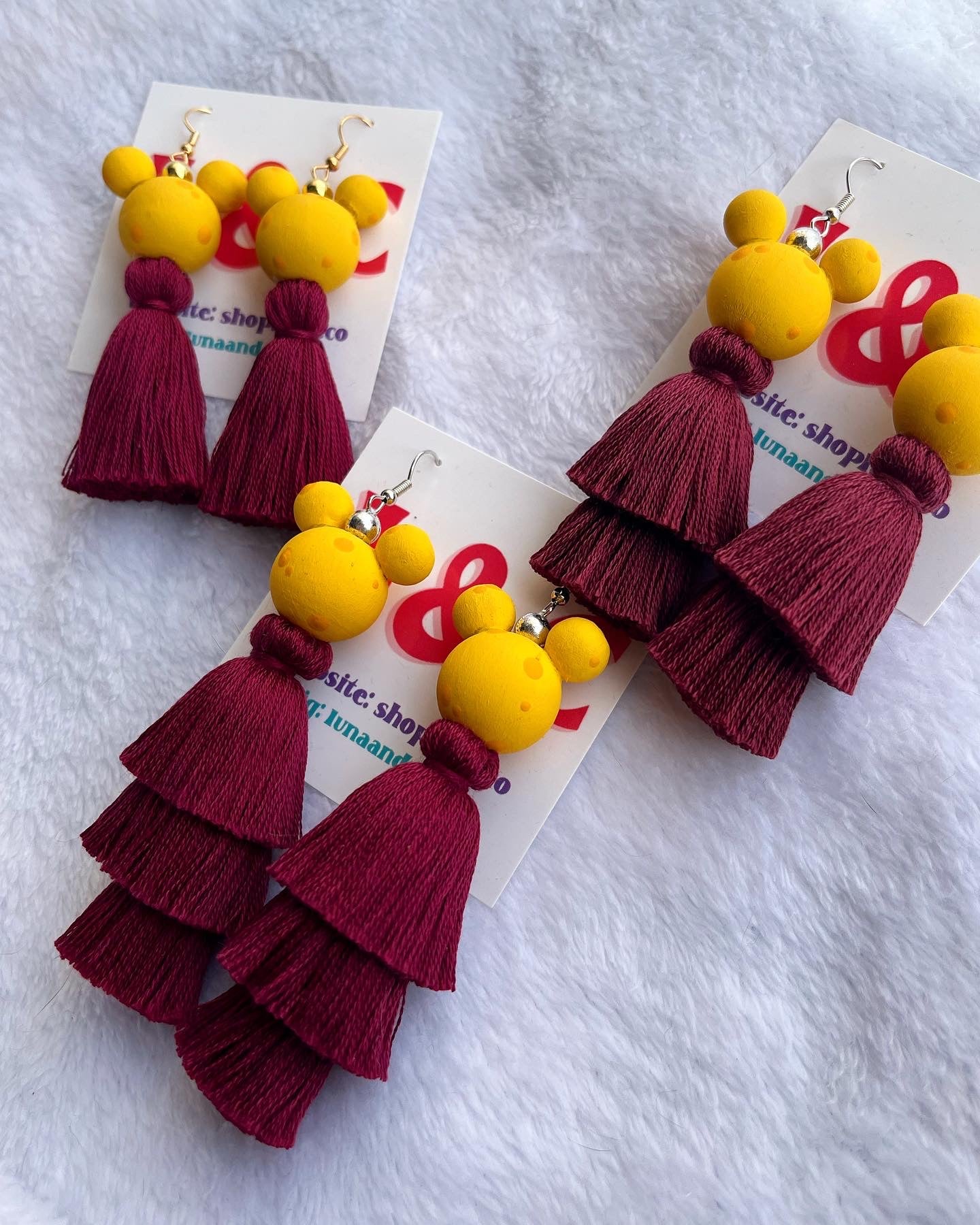 Cheese Painted Bead Tassel Earrings